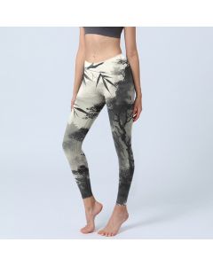Buddha Stones Ink Bamboo Pine Mountains Print Gym Leggings Women's Yoga Pants - LightGrey / US18，UK/AU22，EU50 (4XL)