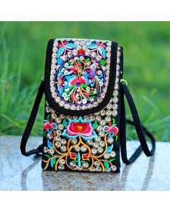 Buddha Stones Inula Flower Rose Embroidery Canvas Backpack Crossbody Bag - Red Rose 12*1*16cm