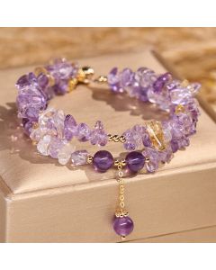 Buddha Stones Irregular Natural Amethyst Citrine Gravel Meditation Double Layer Bracelet - Amethyst(Wrist Circumference:15-16cm)