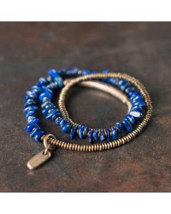 Buddha Stones Irregular Shape Triple Wrap Lazurite Lapis Lazuli Balance Bracelet - 6.7-6.9in(17-17.5cm)