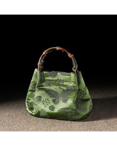 Buddha Stones Jacquard Flowers Butterfly Bamboo Handle Metal Chain Crossbody Bag Hangbags - MediumTurquoise Jacquard 23.5*11*17cm
