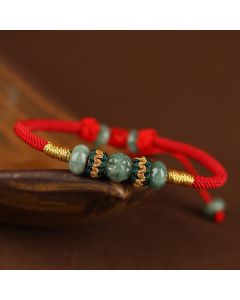Buddha Stones Jade Abacus Bead Prosperity Red String Rope Bracelet - Red(Wrist Circumference 14-18cm)