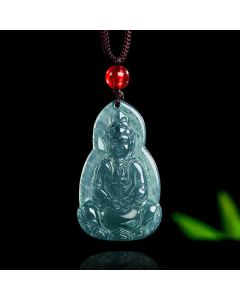 Buddha Stones Jade Avalokitesvara Carved Luck and Compassion Pendant Necklace - Natural Jade(Color May Vary) / 21 × 35.5 × 3.5 mm