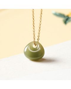 Buddha Stones Jade Child Lock Luck Mini Pendant Necklace - 925 Sterling Silver(Blessing♥Calm) / Natural Jade(Color May Vary)