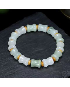Buddha Stones Jade Coconut Shell Bamboo Pattern Abundance Luck Bracelet - Jade