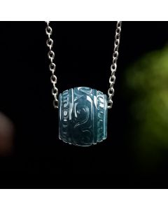 Buddha Stones Jade Engraved Harmony Barrel Pendant Titanium Steel Chain Necklace - Natural Jade(Color May Vary) / Titanium Steel Chain