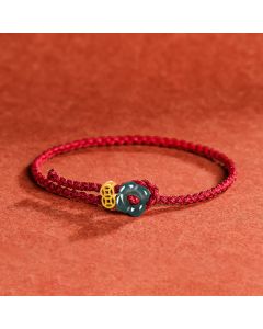 Buddha Stones Jade Flower Luck Copper Coin Red String Bracelet - Jade(Wrist Circumference:13-19cm)