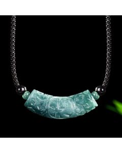 Buddha Stones Jade Fu Character Engraved Curved Bar Luck and Blessing Necklace - Fu Character(Luck ♥ Blessing) / Approx. 13.5 × 44.5 mm
