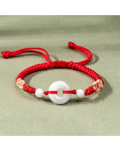 Buddha Stones Jade Luck Abundance Red String Bracelet - Yellow(Wrist Circumference: 13-19.5cm)