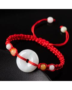 Buddha Stones Jade Peace Buckle Luck Red String Bracelet - Jade(Wrist Circumference: 14-18cm)