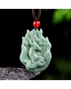 Buddha Stones Jade Nine-Tail Fox Luck Relief Carved Pendant Necklace - Nine-Tail Fox(Love ♥ Luck)