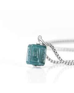 Buddha Stones Jade Om Mani Padme Hum Wisdom Square Pendant Necklace - Om Mani Padme Hum(Love ♥ Wisdom) / Titanium Steel Chain