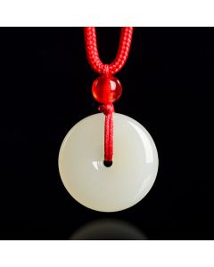 Buddha Stones Jade Peace Buckle Abundance Red Rope Necklace Pendant - Natural Jade(Color May Vary)