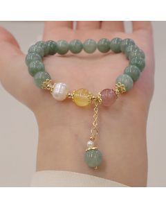 Buddha Stones Jade Pearl Strawberry Quartz Abundance Luck Bead Charm Bracelet - Jade(Prosperity♥Abundance)