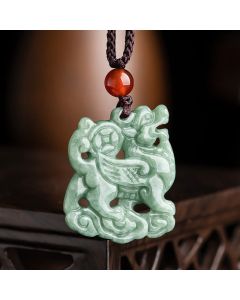 Buddha Stones Jade PiXiu Wealth Luck String Necklace Pendant - Jade PiXiu