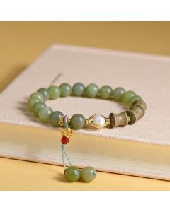 Buddha Stones Jade Sandalwood Bamboo Pearl Prosperity Bracelet - Jade(Wrist Circumference 14-16cm)