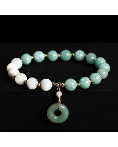 Buddha Stones Jade Trochus Horseshoe Snail Peace Buckle Charm Abundance Bracelet - Jade(Wrist Circumference: 14-16cm)