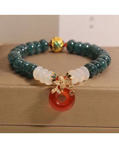 Buddha Stones Jade White Agate Red Agate Peace Buckle Abacus Beads Luck Bracelet - Jade(Wrist Circumference: 14-17cm)