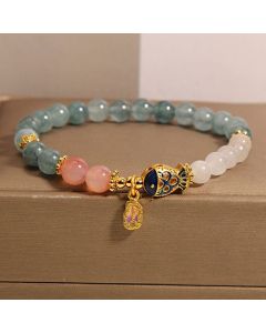 Buddha Stones Jade Yanyuan Agate White Jade Koi Fish Scripture Charm Luck Bracelet - Jade&Koi Fish(Wrist Circumference 14-16cm)