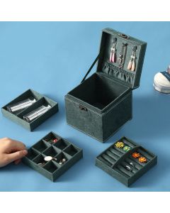 Buddha Stones Jewelry Box Organizer Three-Layer Jewelry Storage Box Flannel Gift Box - Pink(With Hook) 12*12*12cm