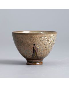 Buddha Stones Jingdezhen Hand Painted Ru Kiln Porcelain Hanfu Girl Flower Ceramic Teacup Kung Fu Tea Cups - Hat Girl 8cm*6cm*100ml