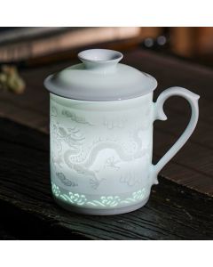 Buddha Stones Jingdezhen Linglong Porcelain Auspicious Dragon Phoenix Boat Smooth Sailing Ceramic Teacup Office Tea Cups 420ml - Boat Smooth Sailing 9.5cm*13.5cm*420ml