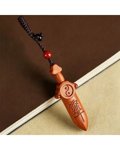 Buddha Stones Jujube Wood Yin Yang Balance Engraved Sword Keychains - Jujube Wood (Luck ♥ Protection)