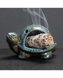 Buddha Stones Ceramic Turtle Endurance Incense Burner - Blue