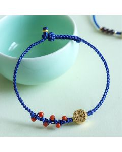 Buddha Stones Klein Blue String South Red Agate Garnet Copper Flower Power Bracelet - Garnet Copper Flower(Wrist Circumference: 15-18cm)