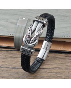 Buddha Stones Knot Design Braided Leather Balance Bracelet - Titanium Steel Leather(Wrist Circumference: 19cm)