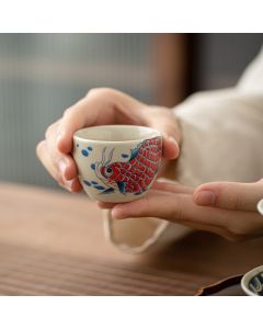 Buddha Stones Koi Fish Arowana Peony Sunflower Ceramic Teacup Kung Fu Tea Cup 60ml - Sunflower 5.9cm*4.3cm*60ml