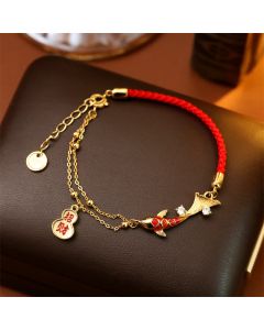 Buddha Stones Koi Fish Attract Wealth Gourd Charm Design Red String Luck Bracelet - Koi Fish(Wrist Circumference: 14-17cm)
