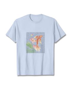 Buddha Stones Koi Fish Lotus Combination Cotton Tee T-shirt - LightPink / 2XL