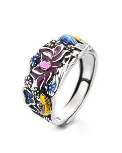 Buddha Stones Koi Fish Lotus Flower Leaf Design Luck Wealth Ring - Koi Fish(Luck♥Prosperity)