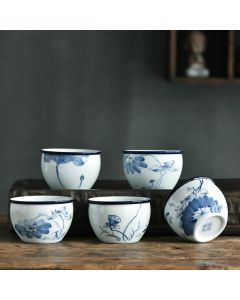 Buddha Stones Koi Fish Lotus Flower Leaf Mountains Tree Ceramic Teacup Kung Fu Tea Cup 130ml - Mountains Pine 7.7cm*5.1cm*130ml