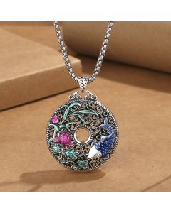 Buddha Stones Koi Fish Lotus Peace Buckle Fu Character Wealth Luck Necklace Pendant - Lotus Koi Fish&Chain