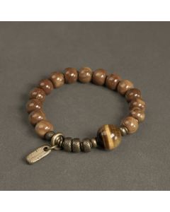 Buddha Stones Kuka Seed Tiger Eye Gold Sheen Obsidian Brass Copper Wealth Luck Bracelet - Kuka Seed&Gold Sheen Obsidian / 17-17.5cm