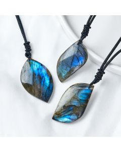 Buddha Stones Labradorite Leaf Design Intuition Braided Rope Necklace - Approx. 4-5 cm