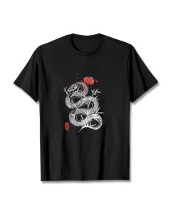 Buddha Stones Lantern Bamboo Leaves Snake Design Cotton Tee T-shirt - LightPink / 2XL