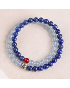 Buddha Stones Lapis Lazuli Aquamarine Red Agate Double Wrap Design Balance Bracelet - Lapis Lazuli(Wrist Circumference 14-15cm) / 6mm