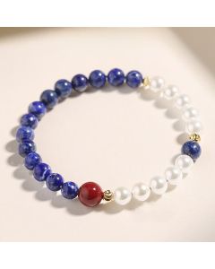 Buddha Stones Lapis Lazuli Lazurite Pearl Cinnabar Positive Beaded Bracelet - Double-wrap Lapis Lazuli(Wrist Circumference 14-15cm) / 6mm