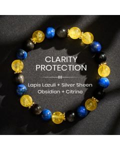 Buddha Stones Lapis Lazuli Silver Sheen Obsidian Citrine Beads Serenity Bracelet - 8mm