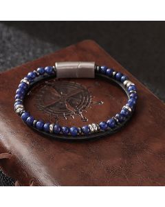 Buddha Stones Lapis Lazuli Tiger Eye Bead Balance Leather Bracelet - Tiger Eye(Wrist Circumference: 18-19cm) / Rondelle Beads Round Spacer Beads