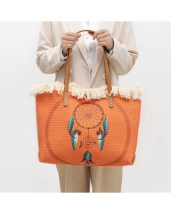 Buddha Stones Large Capacity Dreamcatcher Mandala Tassel Canvas Tote Shoulder Bag - Mandala 50*10*30cm