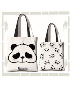 Buddha Stones Large Capacity Handmade Canvas Cute Panda Commuter Shoulder Bag Shopping Bag - Kiss-Kiss(zipper and inner pocket)