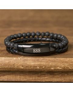 Buddha Stones Lava Rock Angel Numbers Double Wrap Leather Faith Bracelet - Lava Rock(Wrist Circumference: 18-19cm) / 999