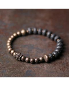 Buddha Stones Lava Rock Beads Adsorb Negative Energy Copper Bracelet - 17-17.6cm