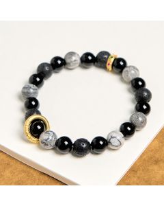 Buddha Stones Lava Rock Black Onyx Picasso Jasper Healing Bracelet - 14-16cm