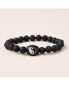 Buddha Stones Lava Rock Black Onyx Yin Yang Bead Support Bracelet - Lava Rock (Wrist Circumference: 5.9–6.3 in/15–16 cm)