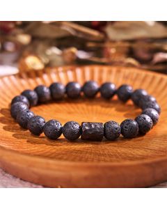 Buddha Stones Lava Rock Ebony Wood Tiger Eye Healing Bracelet - Lava Rock / 20cm